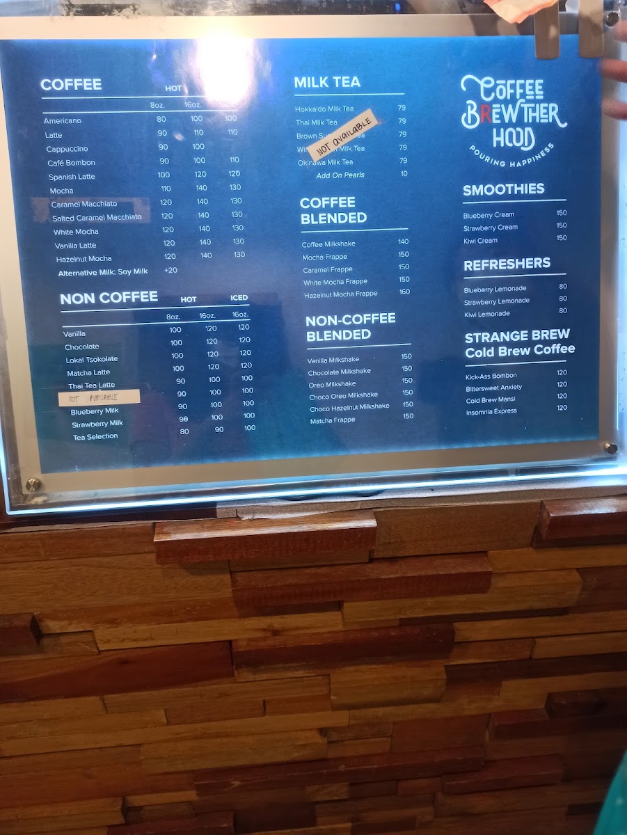 Coffee Brewtherhood menu board