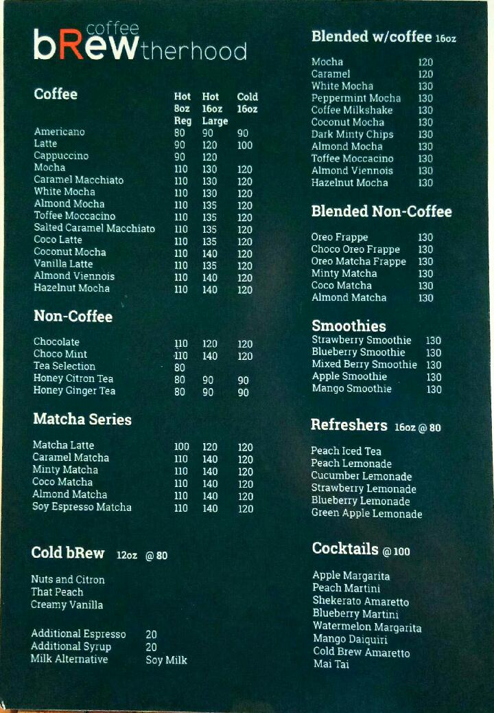 Coffee Brewtherhood menu board