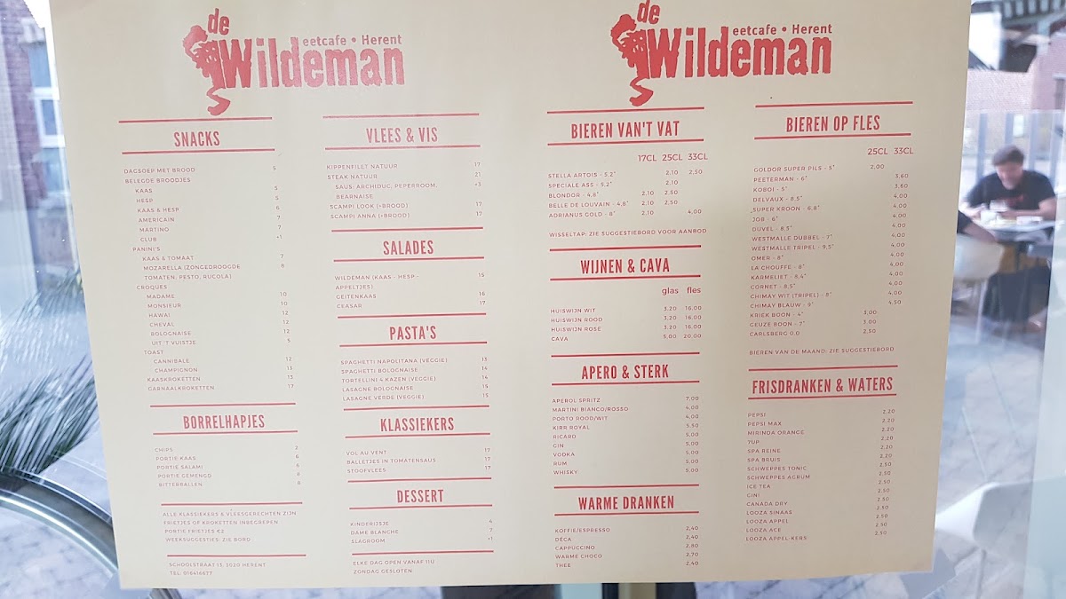 Eet-, en praatcafé De Wildeman menu board