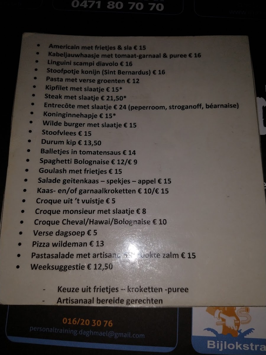 Eet-, en praatcafé De Wildeman menu board