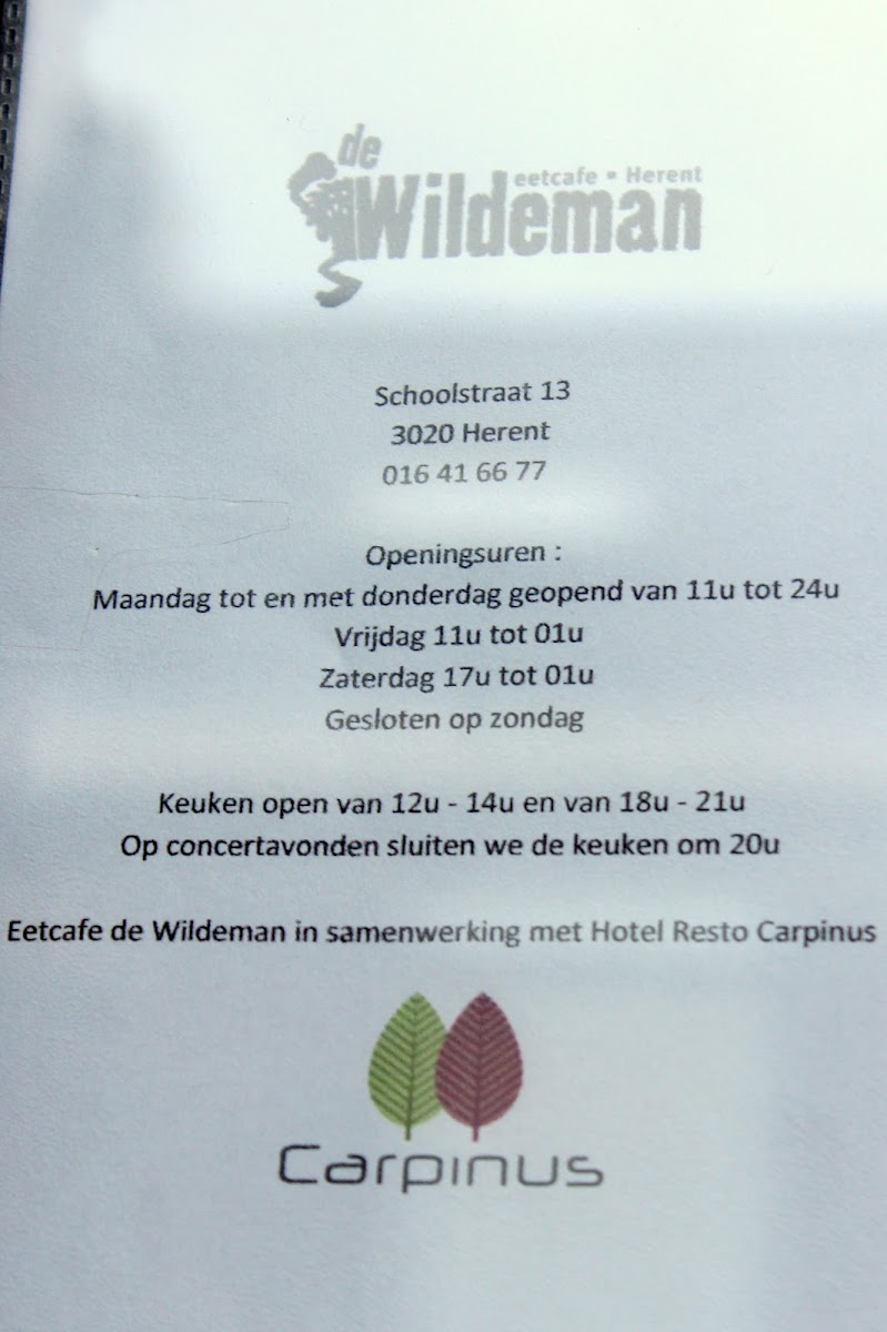 Eet-, en praatcafé De Wildeman menu board