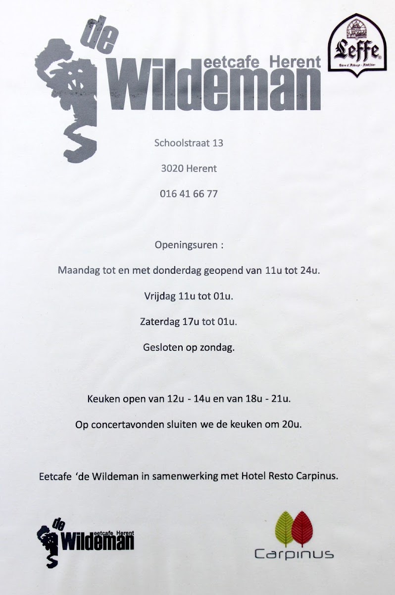 Eet-, en praatcafé De Wildeman menu board