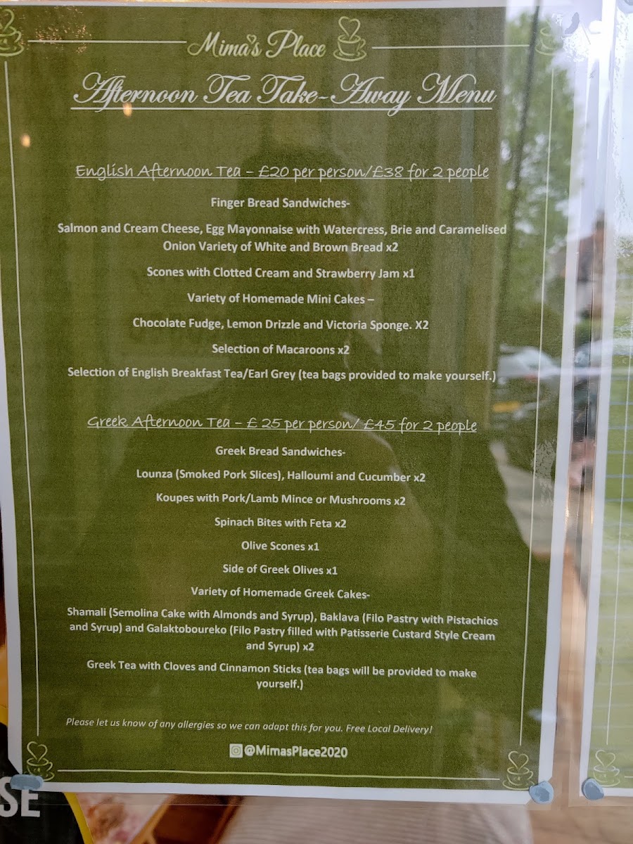 Mima's Place menu board