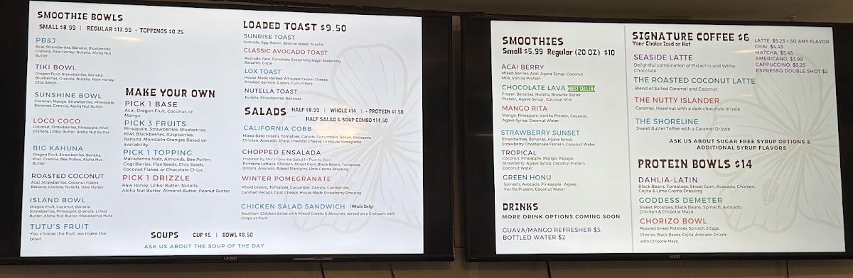 Roasted Coconut Cafe menu board