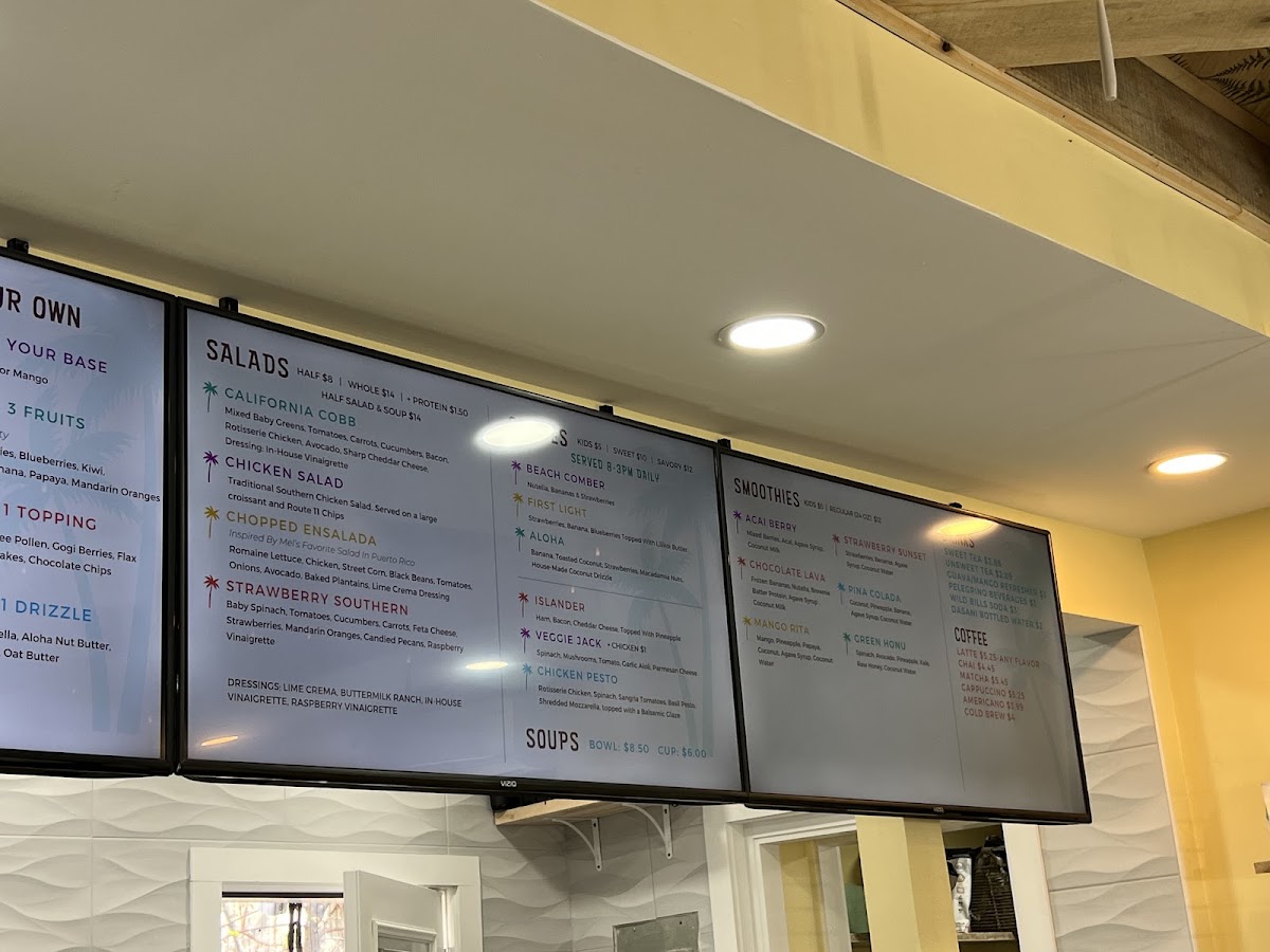 Roasted Coconut Cafe menu board