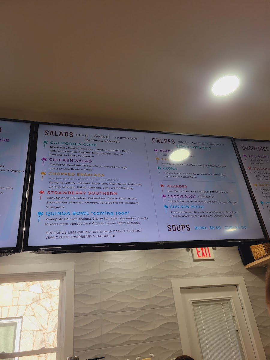 Roasted Coconut Cafe menu board
