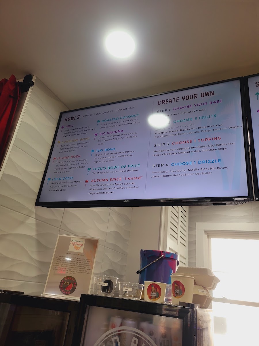 Roasted Coconut Cafe menu board