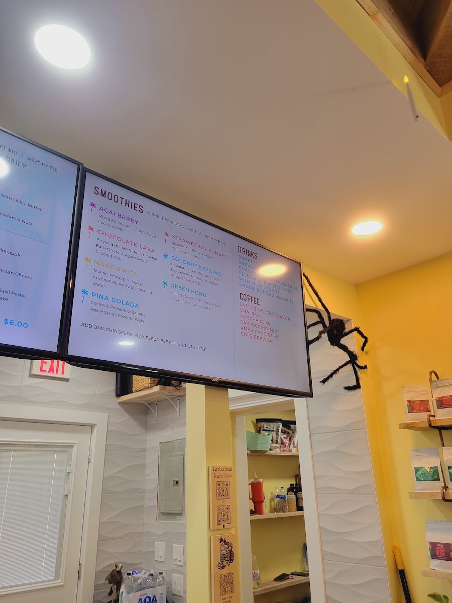 Roasted Coconut Cafe menu board