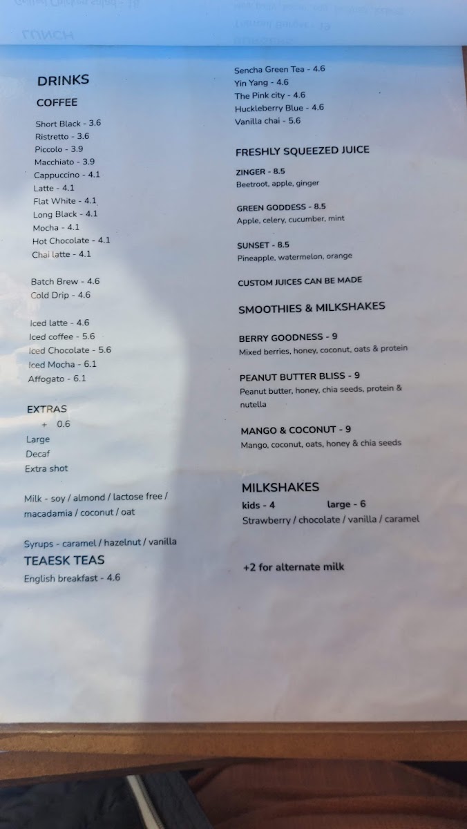 Blackbird Thirroul menu board
