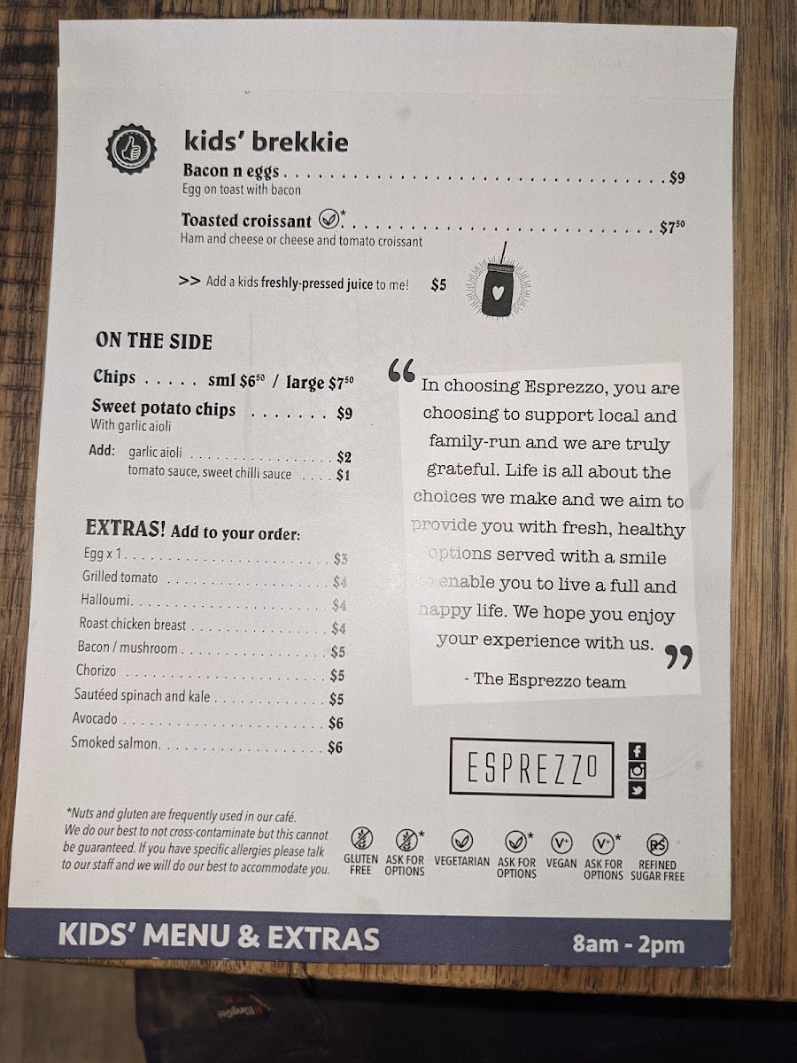 Esprezzo menu board