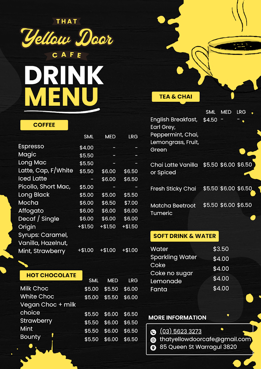 That Yellow Door Cafe menu board