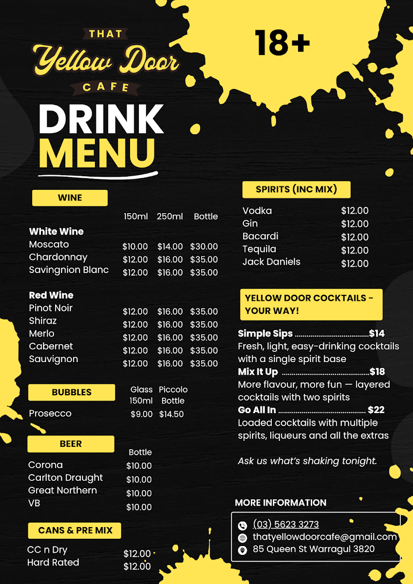 That Yellow Door Cafe menu board