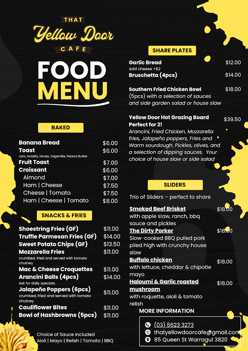 That Yellow Door Cafe menu board