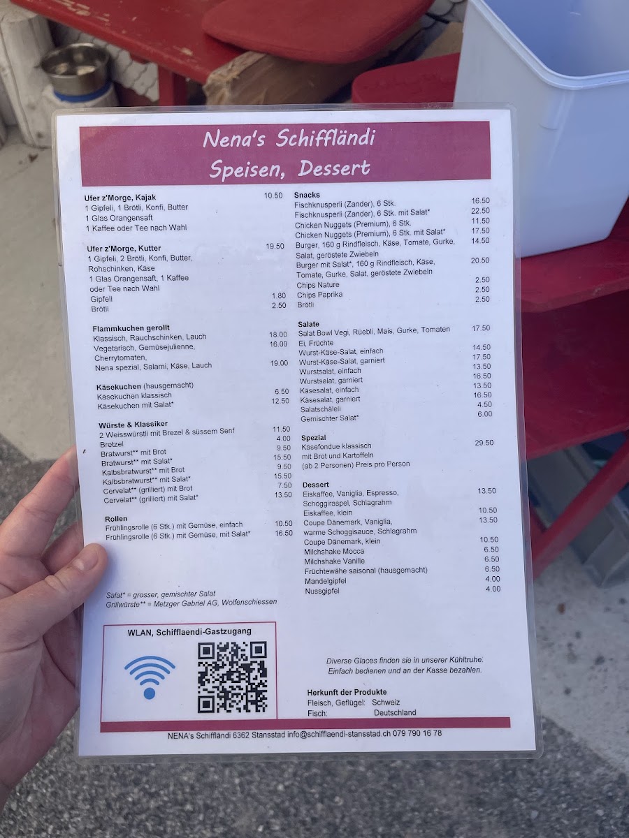 Nena's Schiffländi menu board