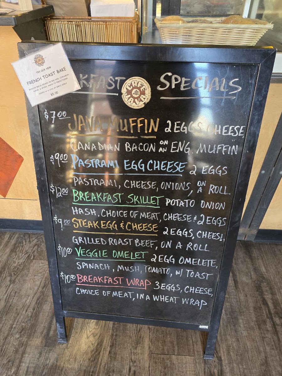 Cafe Java menu board