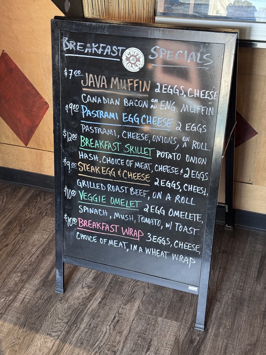Cafe Java menu board