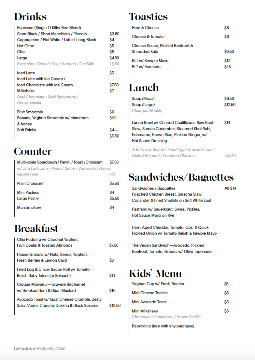 Little Wolf menu board