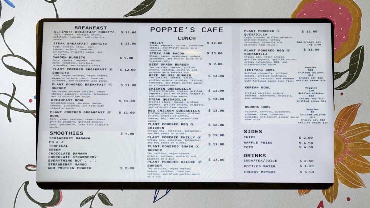 Poppie's Cafe menu board