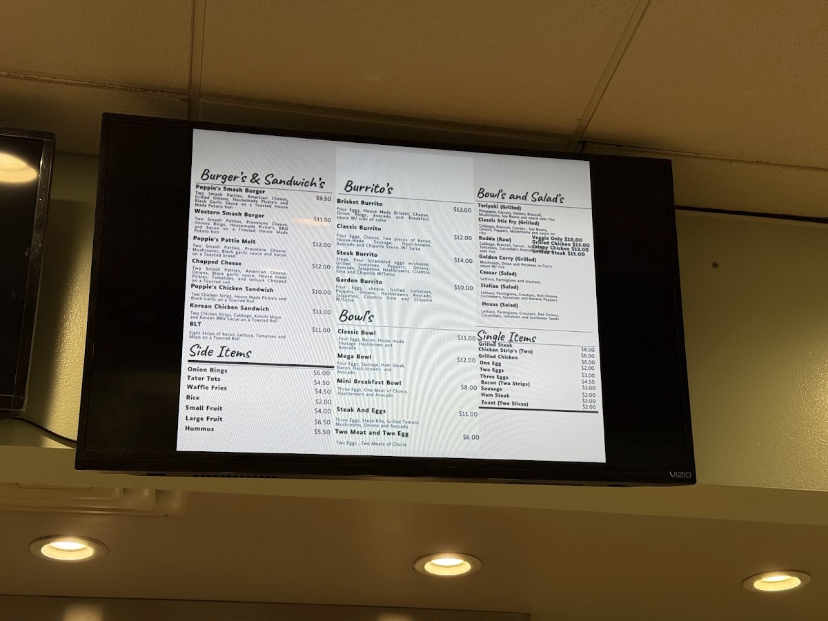 Poppie's Cafe menu board