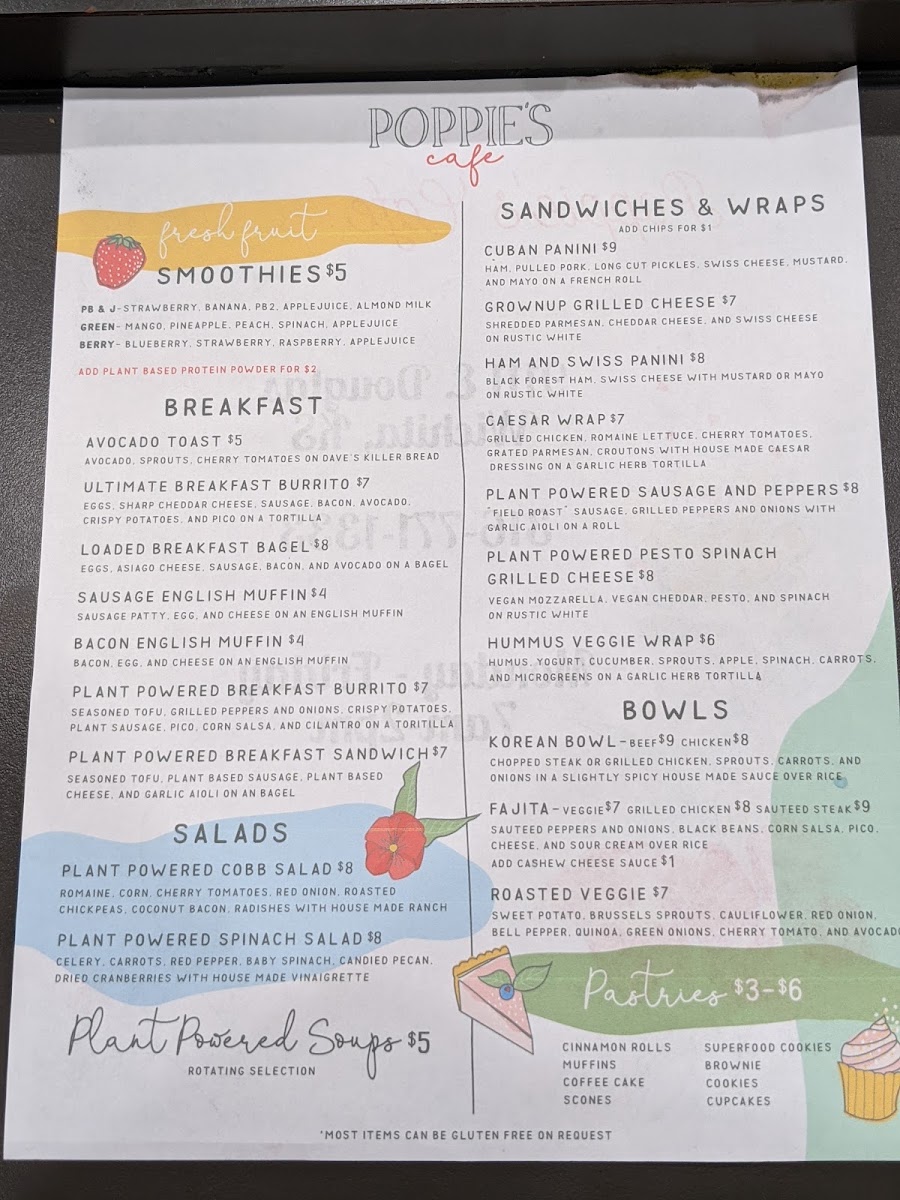 Poppie's Cafe menu board