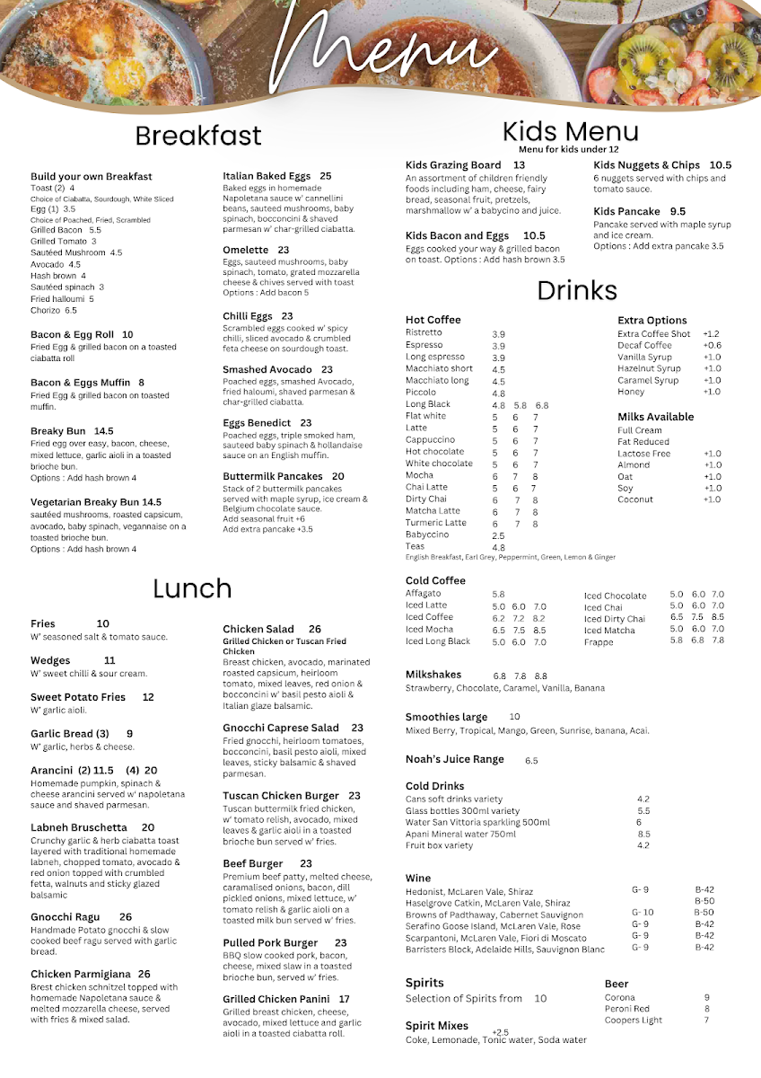 Macchinetta Coffee House menu board
