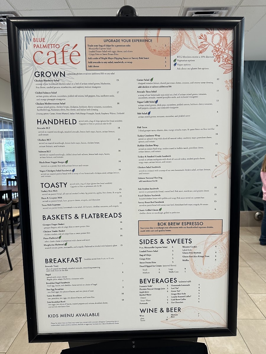 Blue Palmetto Cafe menu board