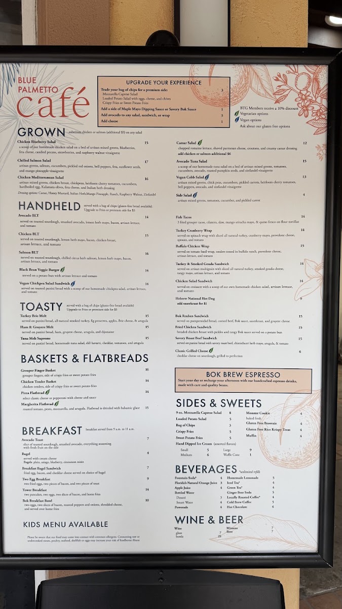 Blue Palmetto Cafe menu board