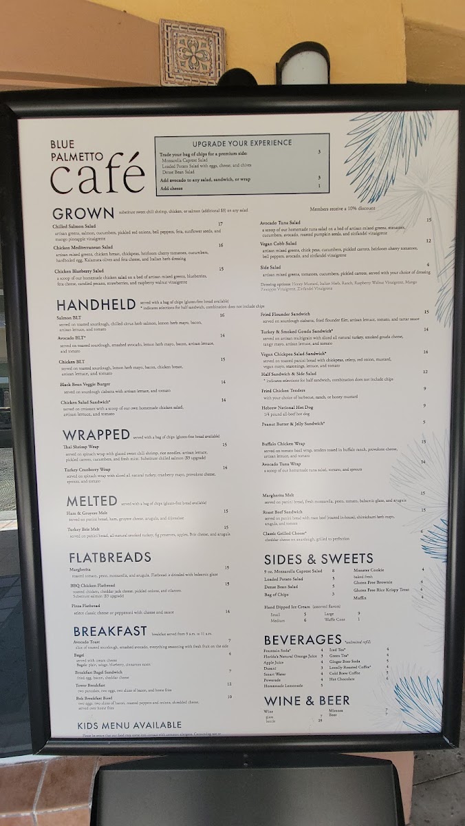Blue Palmetto Cafe menu board