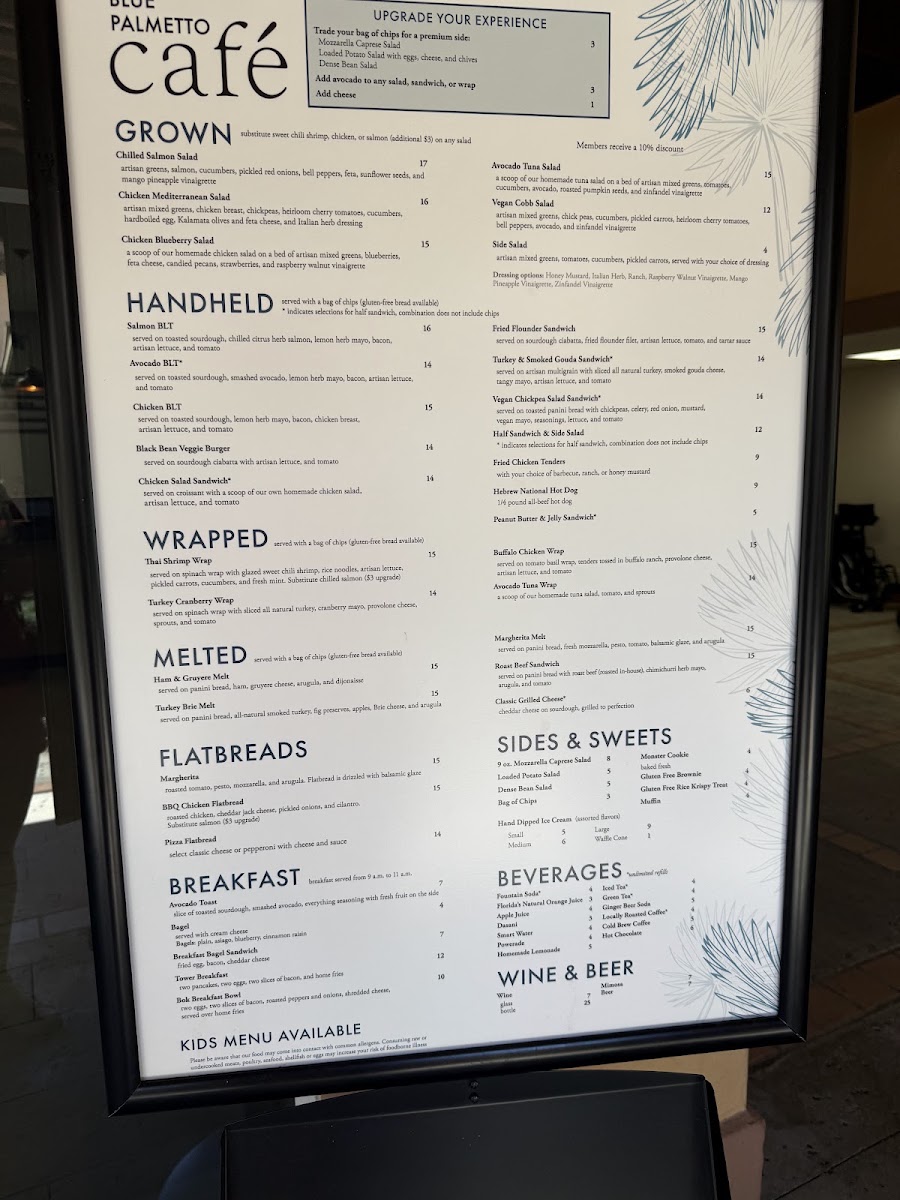 Blue Palmetto Cafe menu board