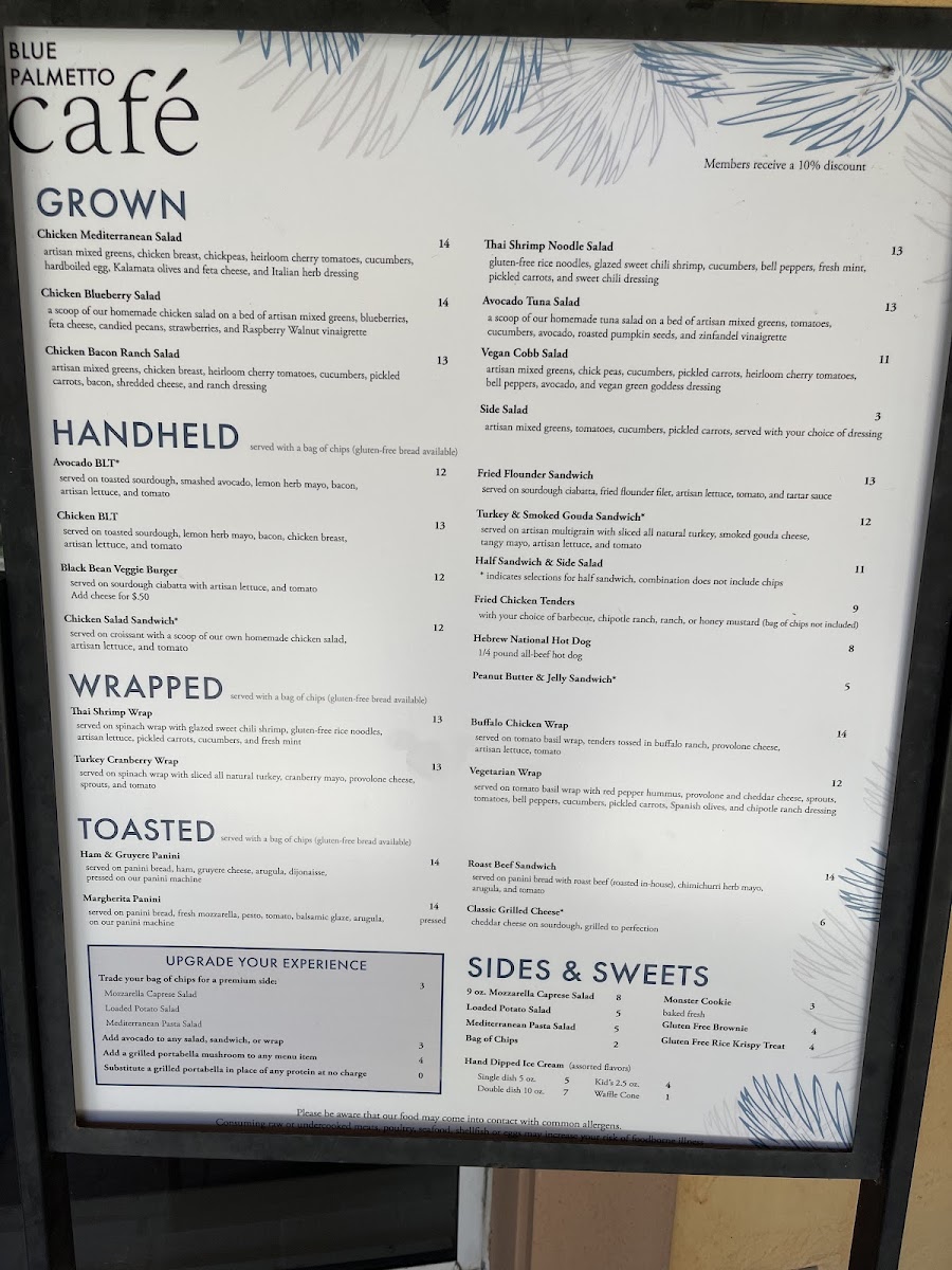 Blue Palmetto Cafe menu board