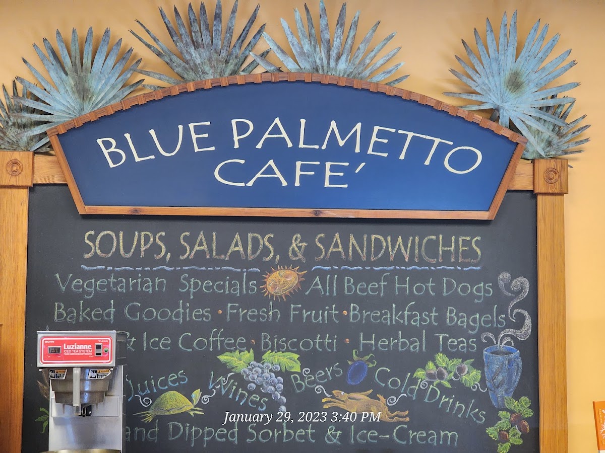 Blue Palmetto Cafe menu board