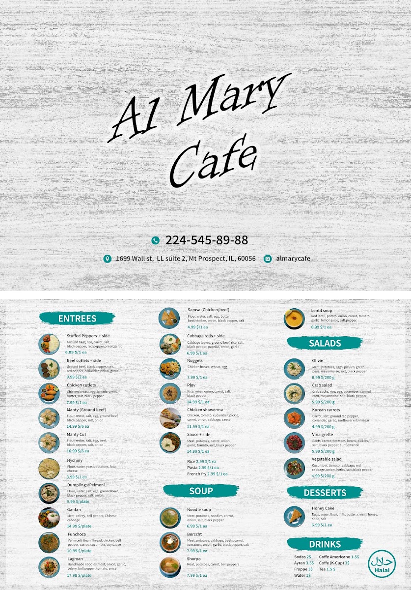 Al Mary Cafe menu board