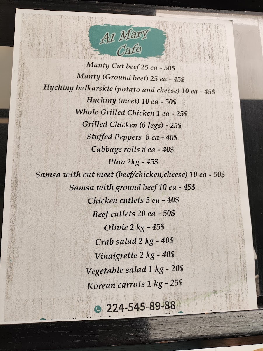 Al Mary Cafe menu board