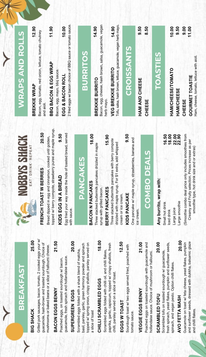 Nobbys Shack menu board