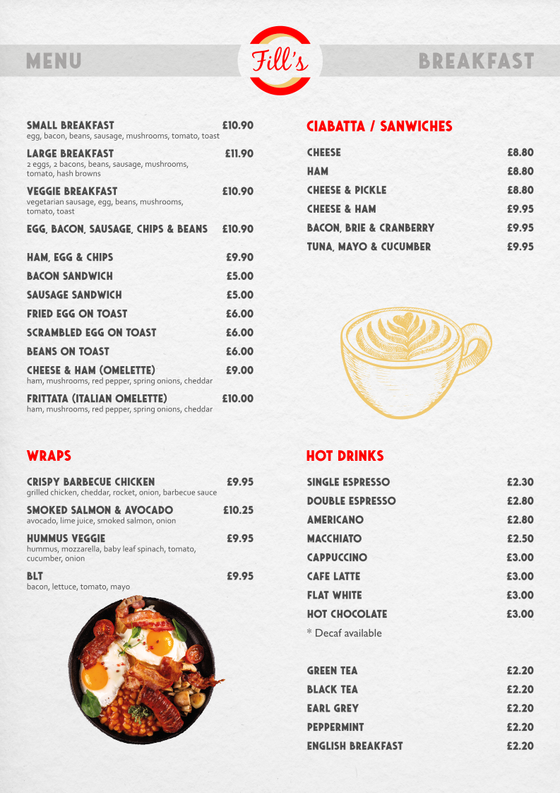 Fill's Café menu board