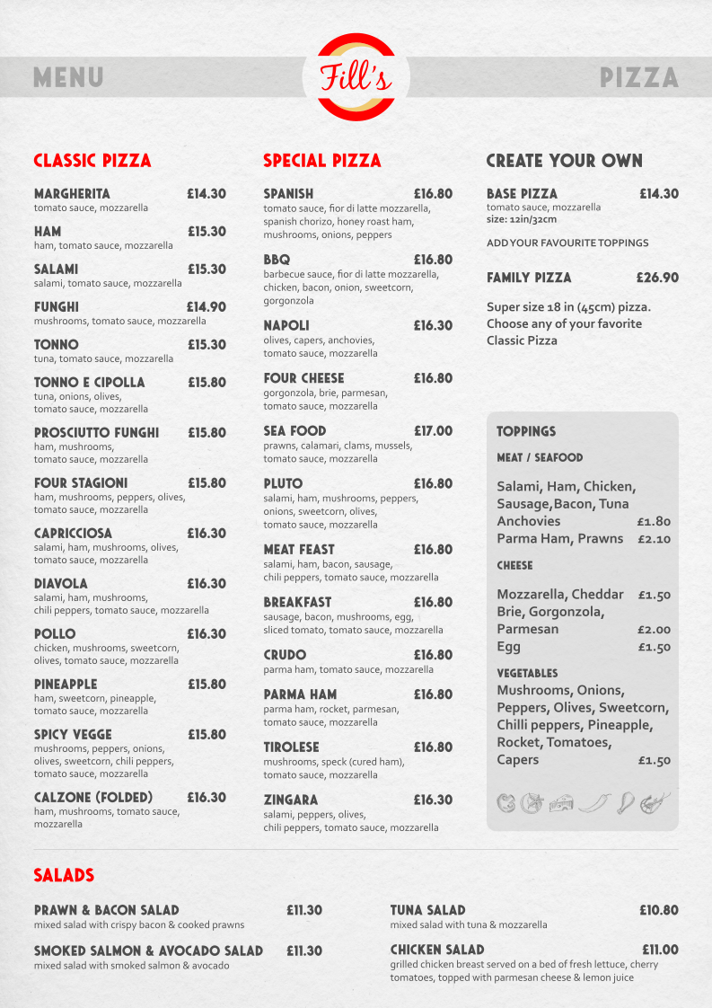 Fill's Café menu board