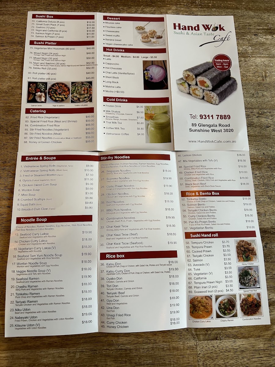Hand Wok Cafe menu board