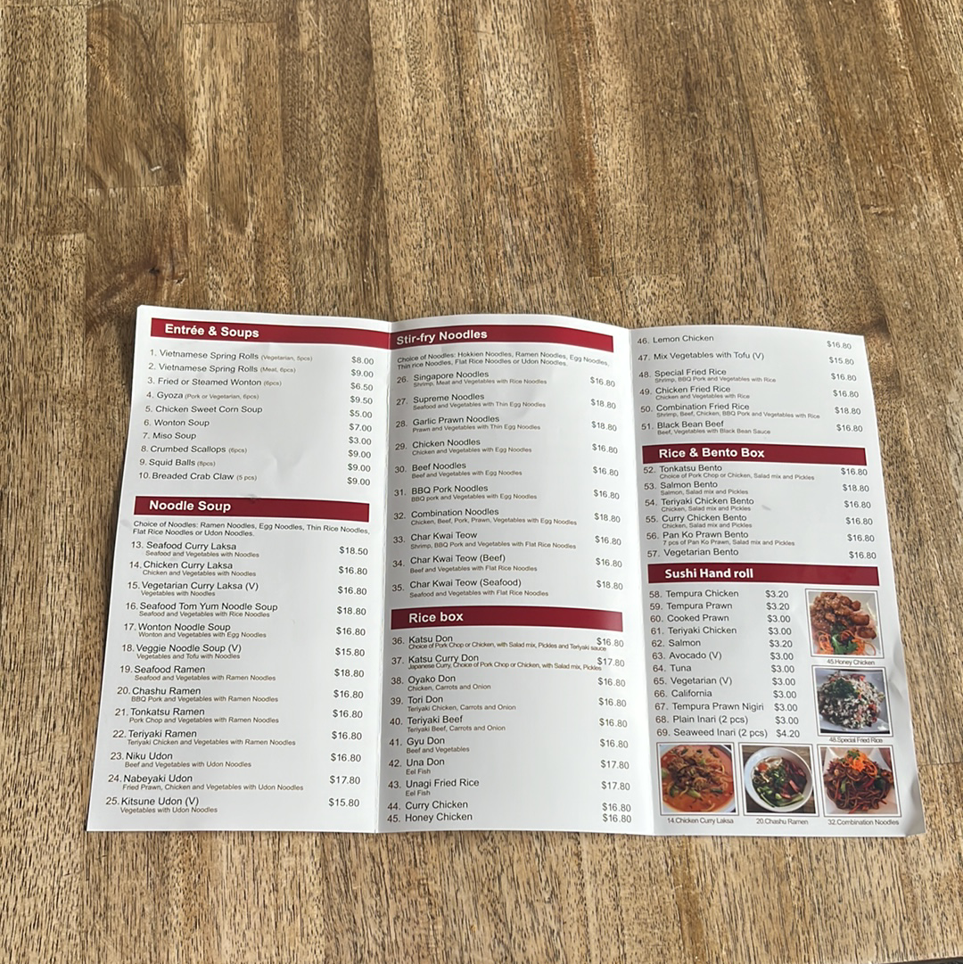 Hand Wok Cafe menu board