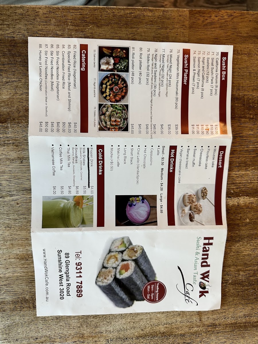 Hand Wok Cafe menu board