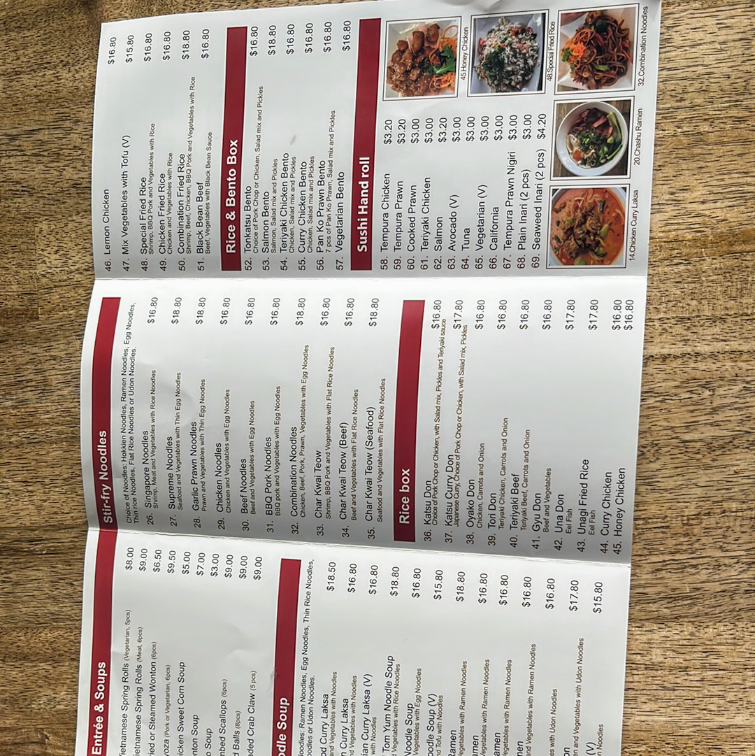 Hand Wok Cafe menu board