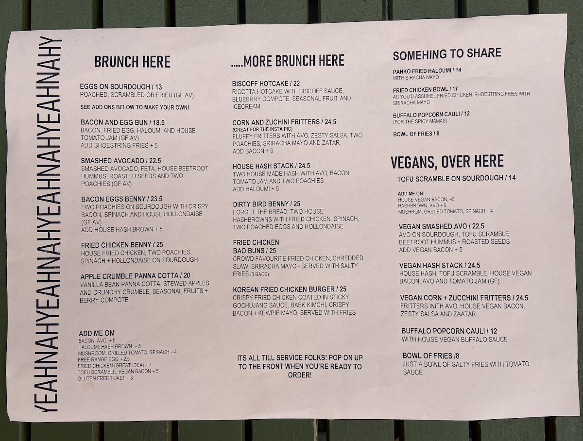 Yeah Nah Yeah menu board