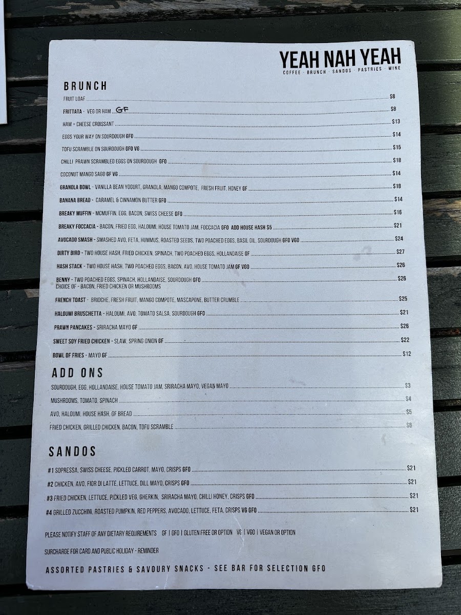 Yeah Nah Yeah menu board