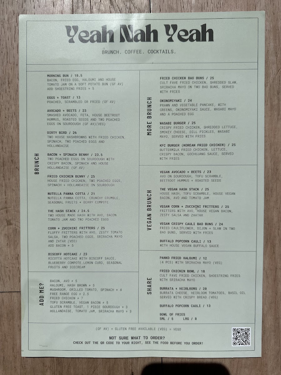 Yeah Nah Yeah menu board