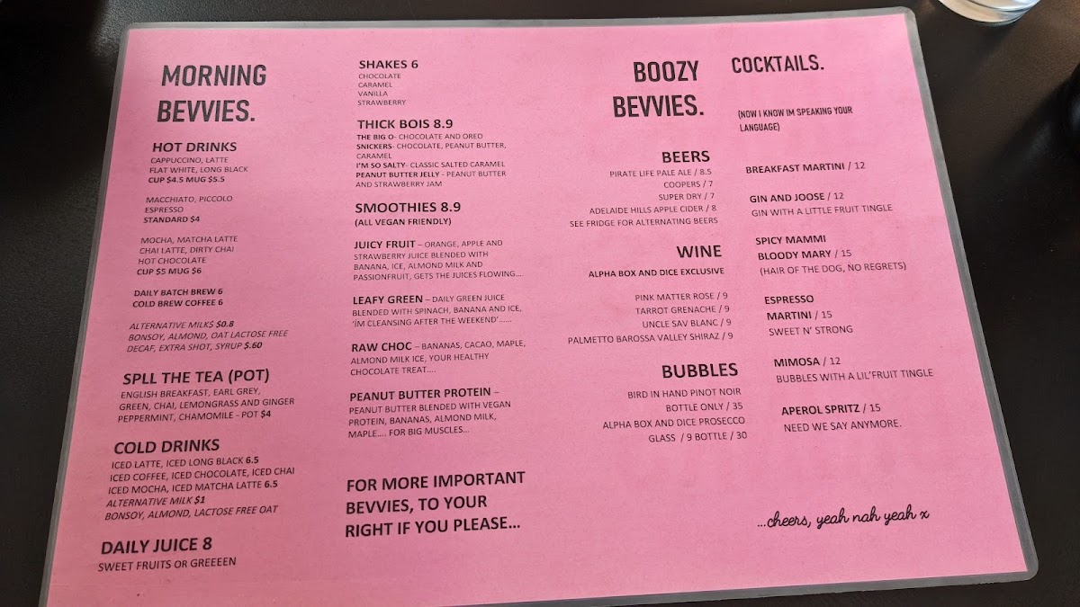 Yeah Nah Yeah menu board