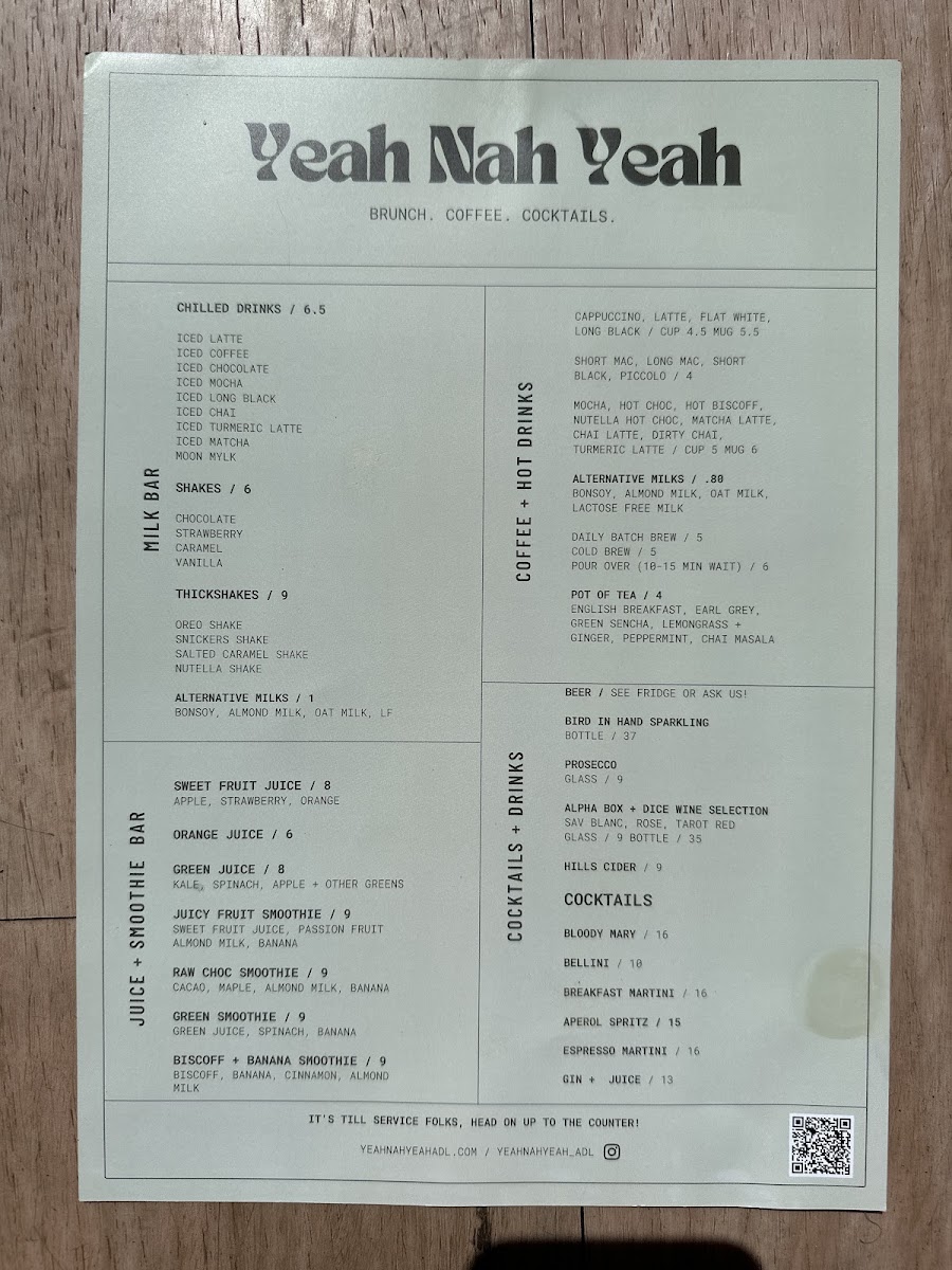 Yeah Nah Yeah menu board