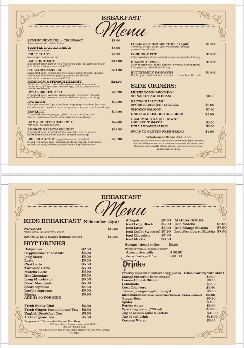 Flames Restaurant menu board