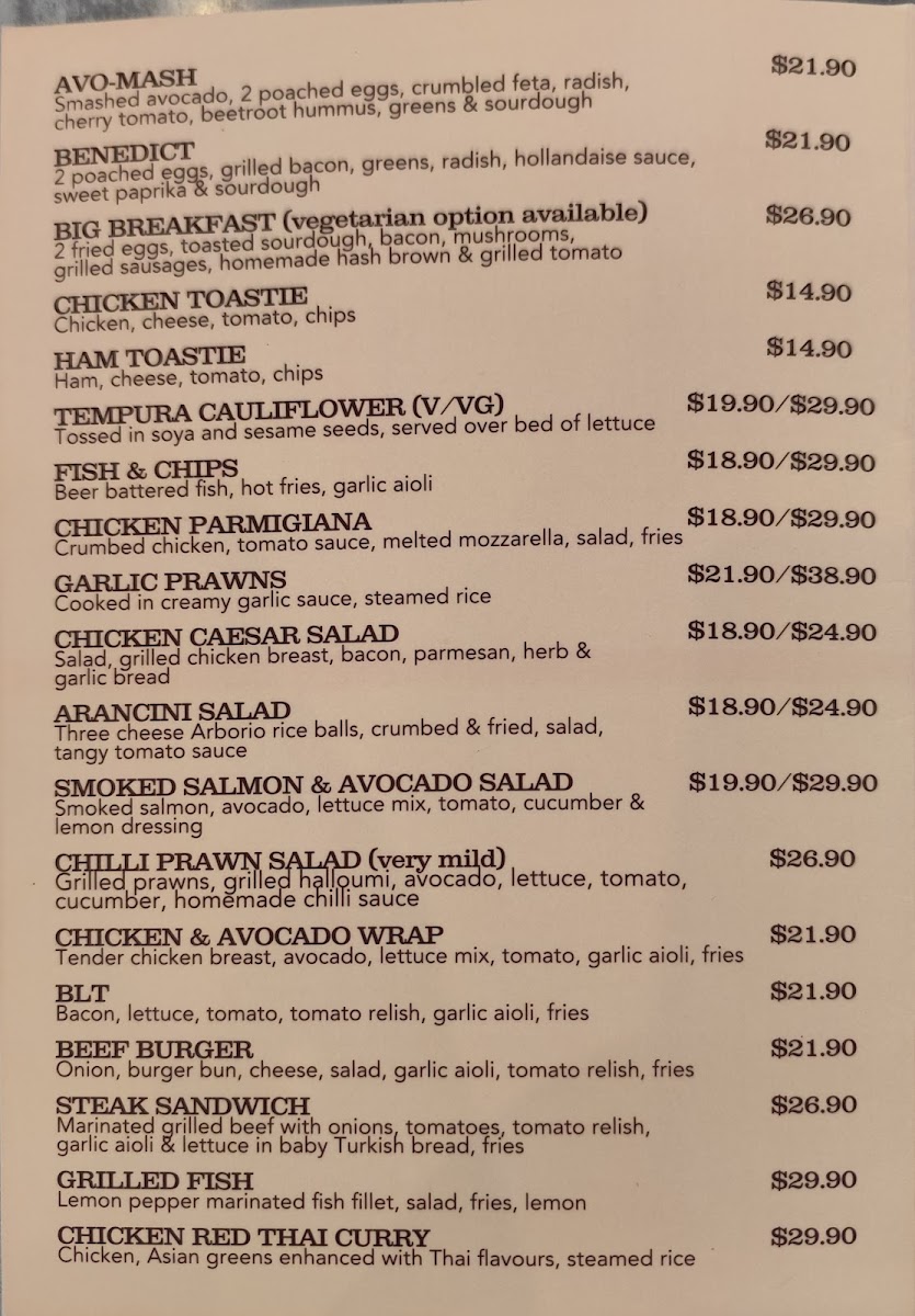 Flames Restaurant menu board