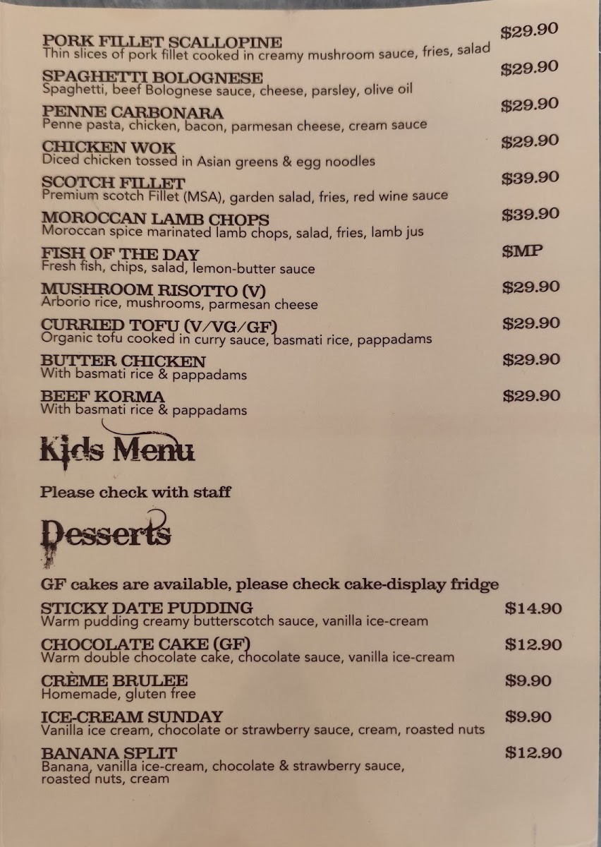 Flames Restaurant menu board