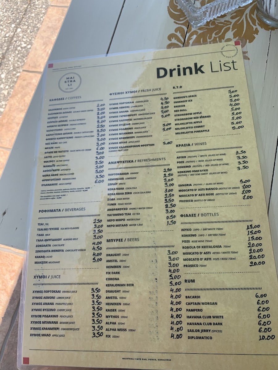 Maistrali Cafe menu board