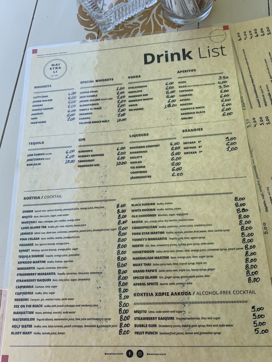 Maistrali Cafe menu board